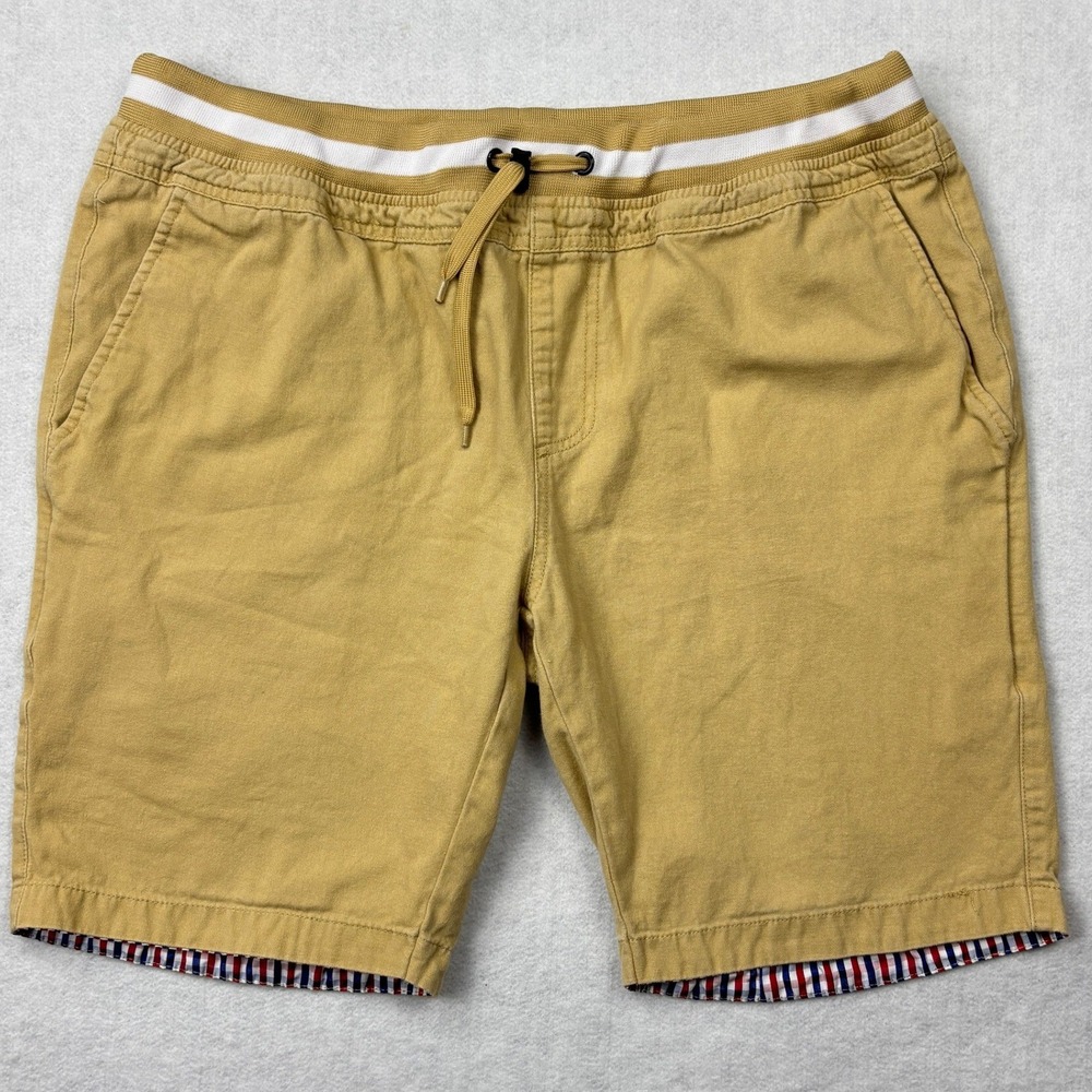 Carbon Mens Khaki‎ Tan Cotton Drawstring Shorts Striped Waistband Size 32